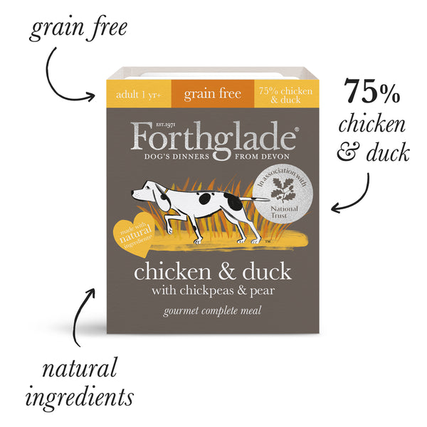 Forthglade Gourmet Chicken & Duck with Chickpea & Pear Wet Dog Food Tray 395g