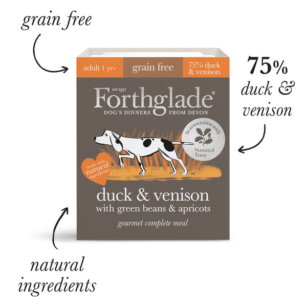 Forthglade Gourmet Duck & Venison with Green Beans & Apricot Wet Dog Food Tray 395g