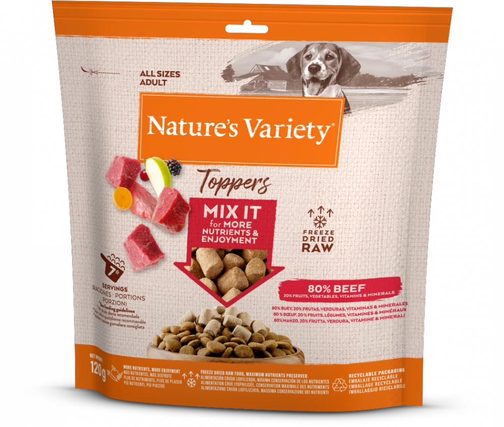 Natures Variety Toppers RAW Freeze Dried Dog Food Treats 120g Pack Beef