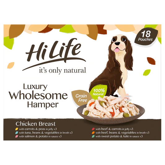 HiLife The Wholesome Hamper Wet Dog Food Multipack Pouches 18 x 100g