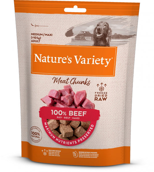 Natures Variety Freeze Dried Meat Chunks 50g Dog Treats Bag Beef